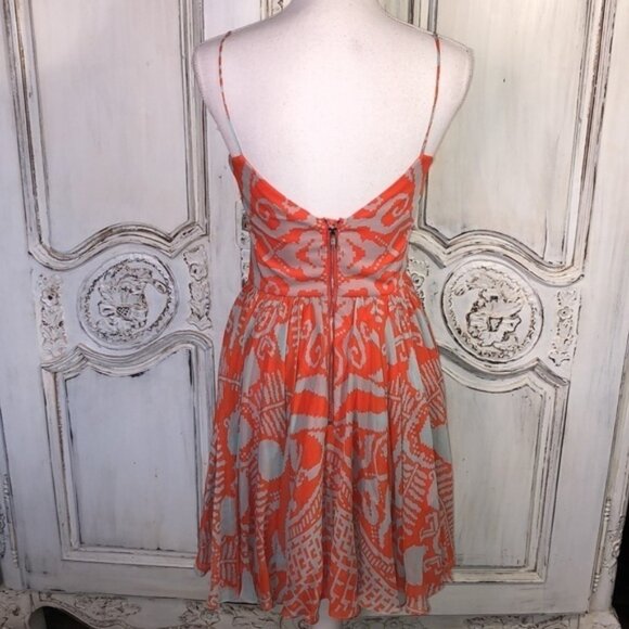 Milly of New York Orange and Beige Spaghetti Strap Waisted Fit and Flair Dress - Picture 7 of 13